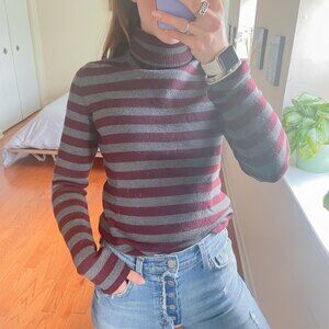 Kors Michael Kors Striped Turtleneck Sweater Red Gray Size Small